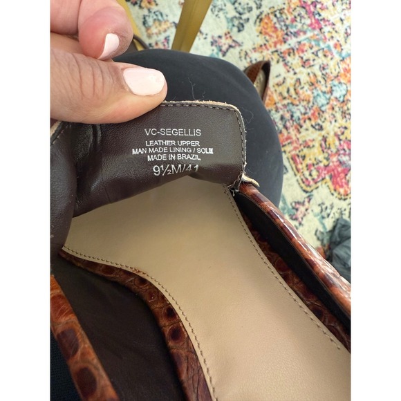 Vince Camuto Segellis Brown Croc Embossed Leather Block Heel Loafers Women's 9.5 - Picture 8 of 8
